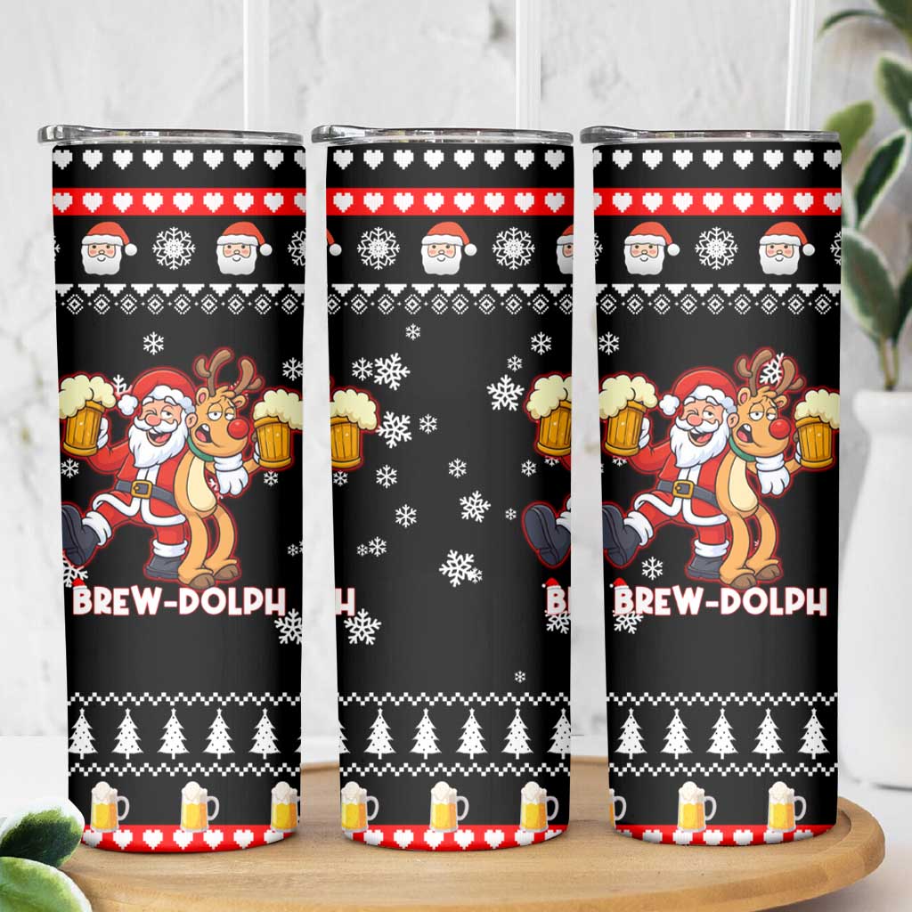 Christmas Brewdolph Reindeer Skinny Tumbler Xmas Holiday Patterns - Wonder Print Shop
