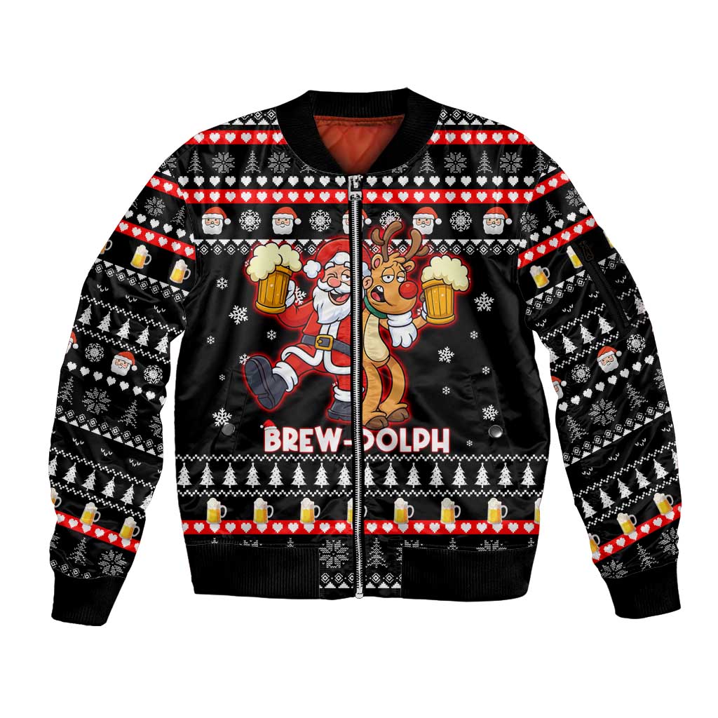 Christmas Brewdolph Reindeer Sleeve Zip Bomber Jacket Xmas Holiday Patterns - Wonder Print Shop