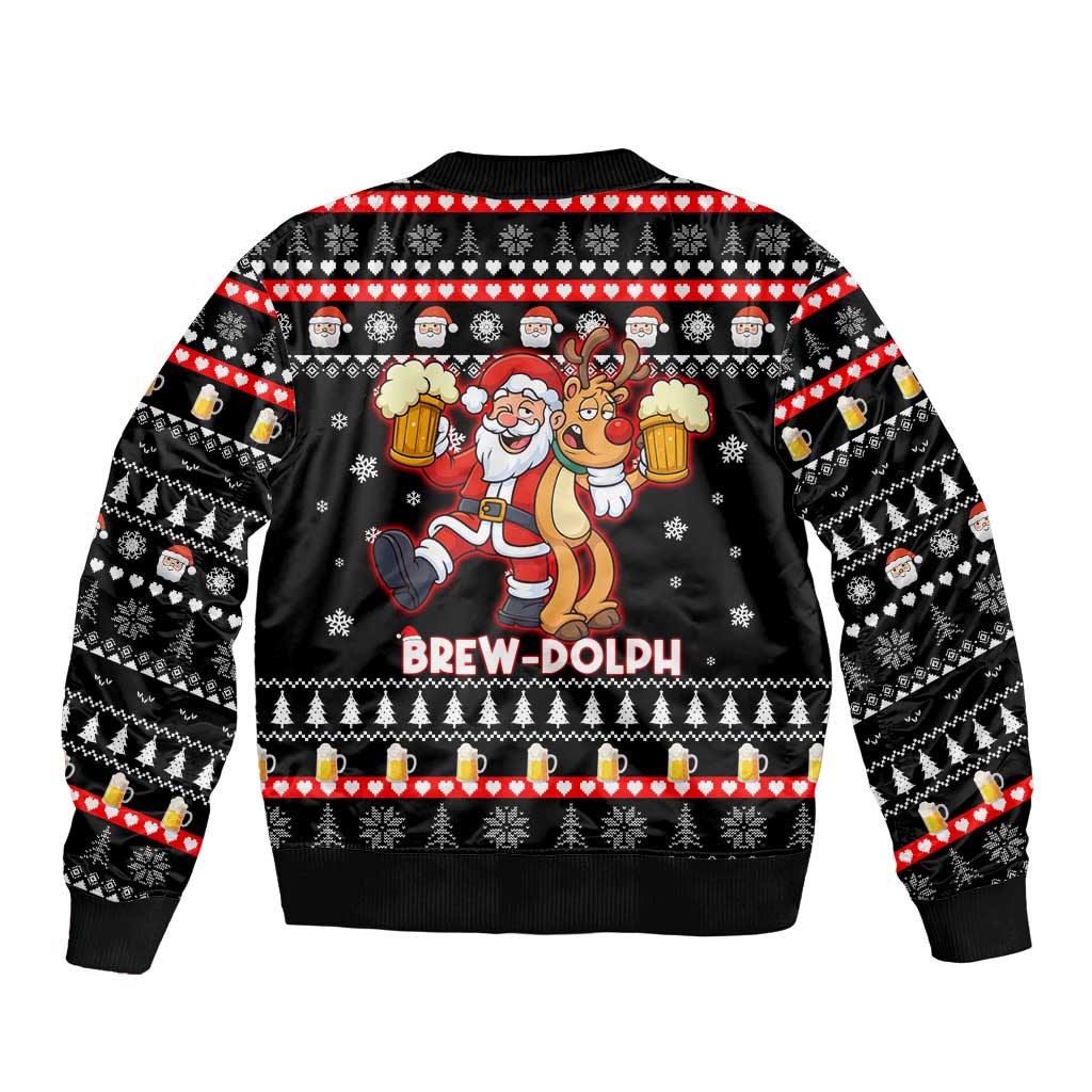 Christmas Brewdolph Reindeer Sleeve Zip Bomber Jacket Xmas Holiday Patterns - Wonder Print Shop
