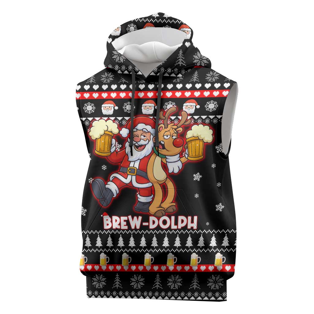 Christmas Brewdolph Reindeer Sleeveless Hoodie Xmas Holiday Patterns - Wonder Print Shop