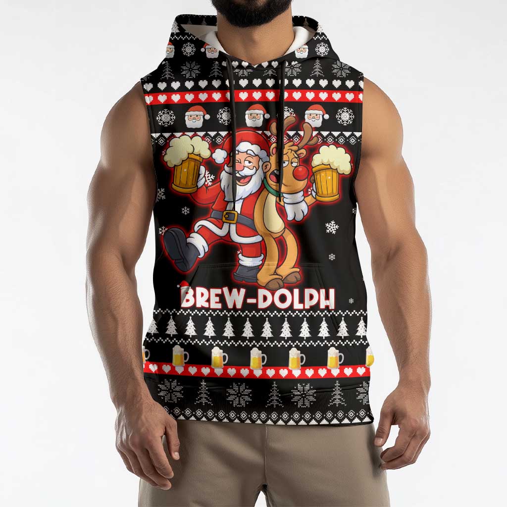 Christmas Brewdolph Reindeer Sleeveless Hoodie Xmas Holiday Patterns - Wonder Print Shop