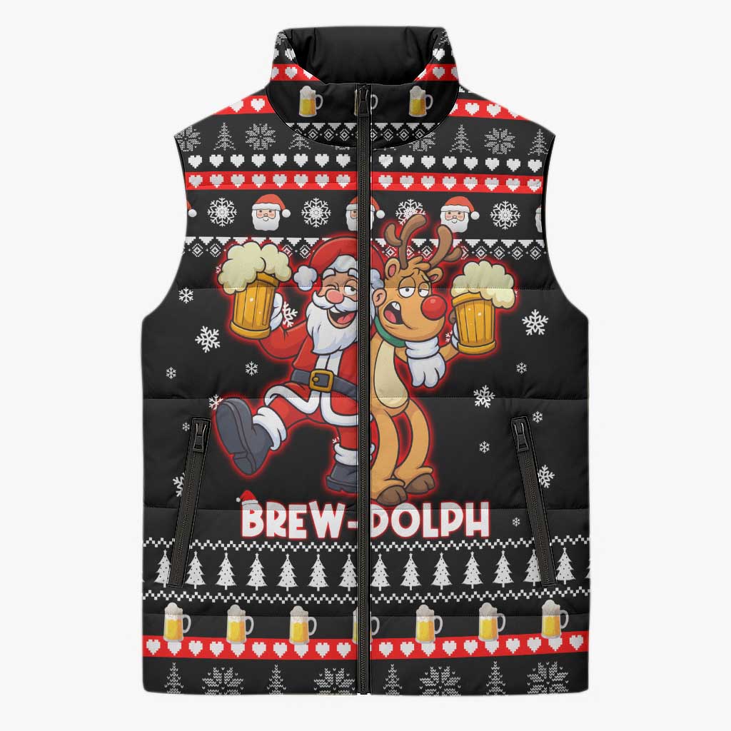 Christmas Brewdolph Reindeer Sleeveless Puffer Jacket Xmas Holiday Patterns - Wonder Print Shop