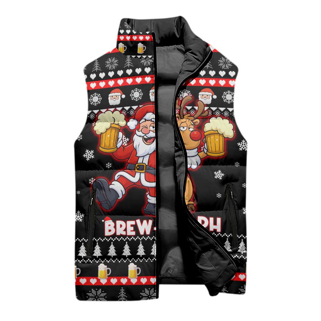 Christmas Brewdolph Reindeer Sleeveless Puffer Jacket Xmas Holiday Patterns - Wonder Print Shop