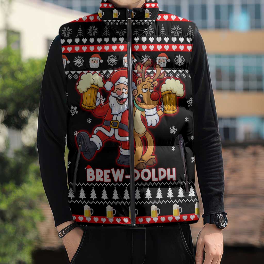 Christmas Brewdolph Reindeer Sleeveless Puffer Jacket Xmas Holiday Patterns - Wonder Print Shop