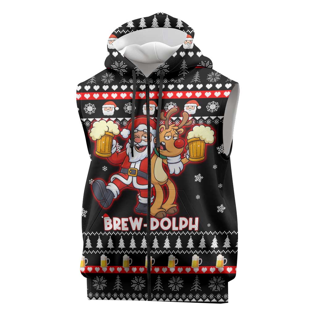 Christmas Brewdolph Reindeer Sleeveless Zip Hoodie Xmas Holiday Patterns - Wonder Print Shop