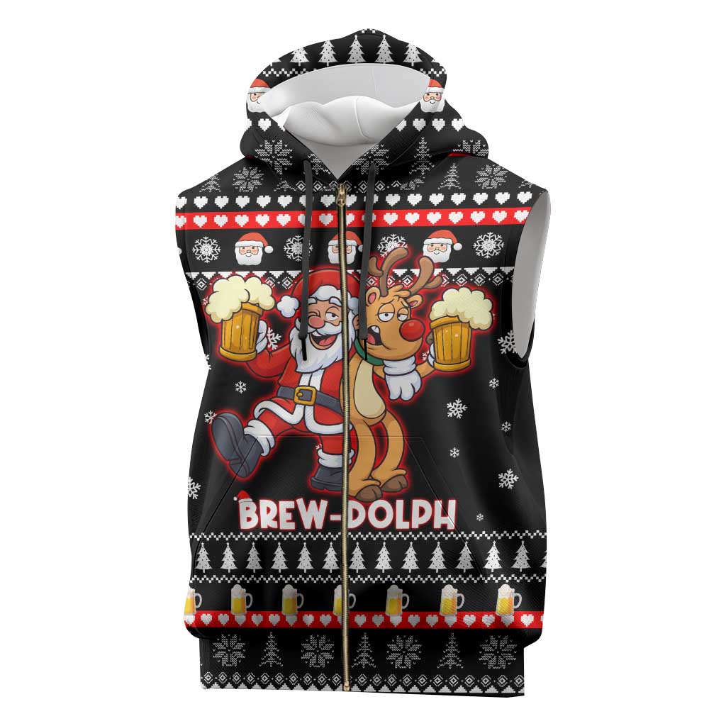 Christmas Brewdolph Reindeer Sleeveless Zip Hoodie Xmas Holiday Patterns - Wonder Print Shop
