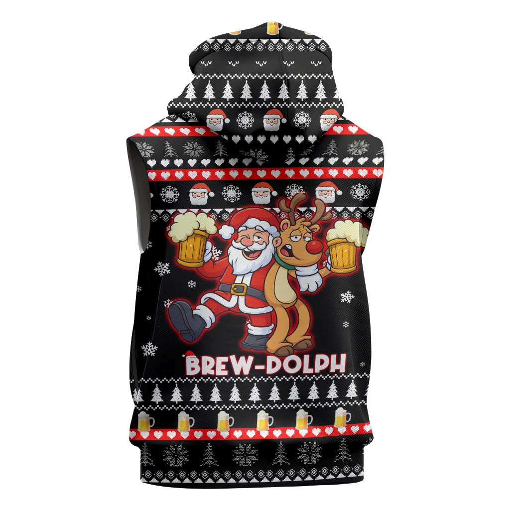 Christmas Brewdolph Reindeer Sleeveless Zip Hoodie Xmas Holiday Patterns - Wonder Print Shop