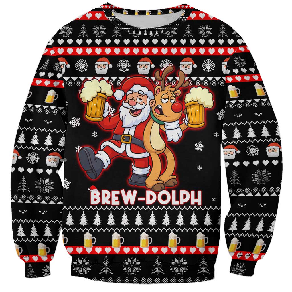 Christmas Brewdolph Reindeer Sweatshirt Xmas Holiday Patterns - Wonder Print Shop