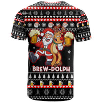 Christmas Brewdolph Reindeer T Shirt Xmas Holiday Patterns - Wonder Print Shop