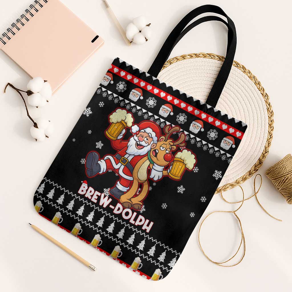 Christmas Brewdolph Reindeer Tote Bag Xmas Holiday Patterns - Wonder Print Shop