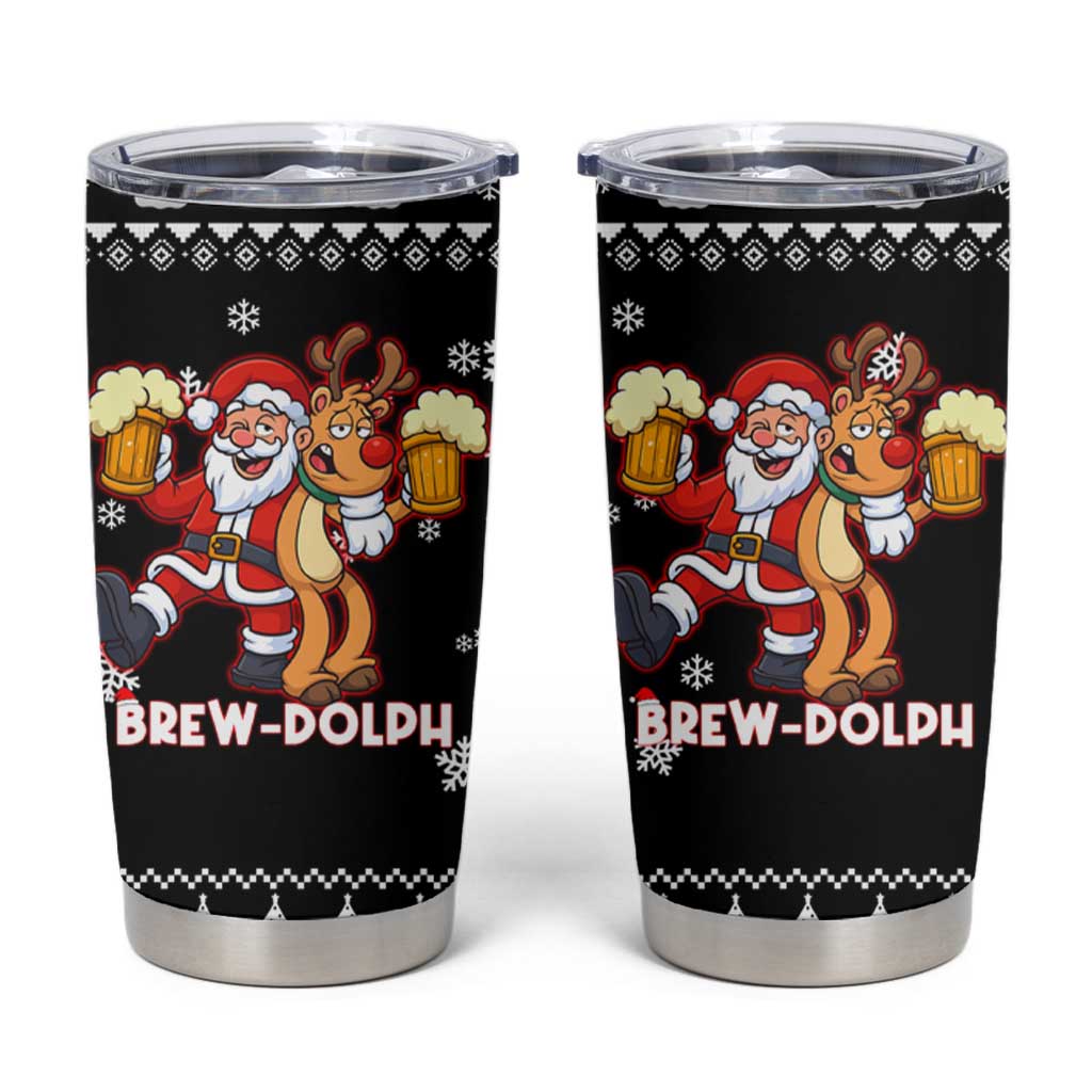 Christmas Brewdolph Reindeer Tumbler Cup Xmas Holiday Patterns - Wonder Print Shop