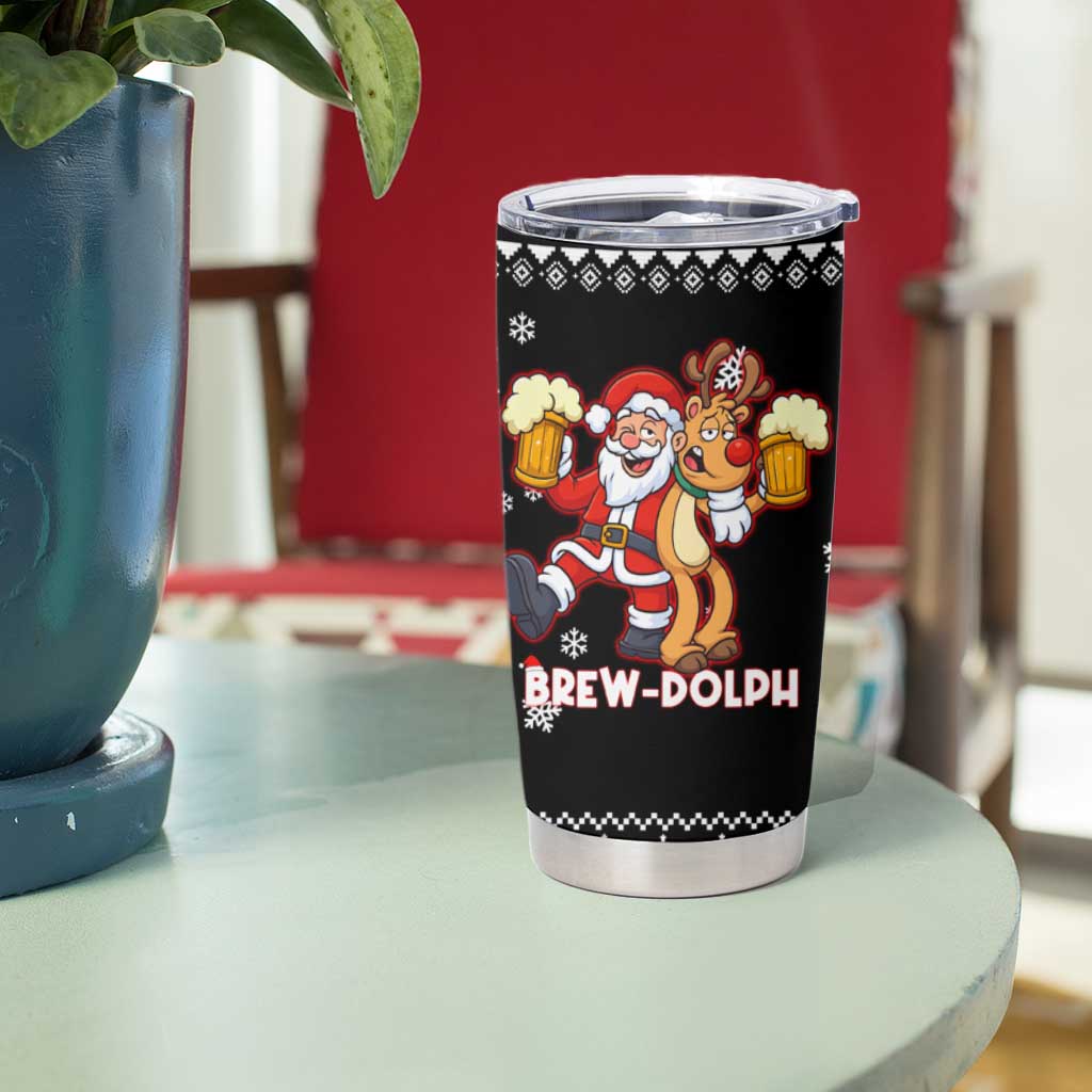 Christmas Brewdolph Reindeer Tumbler Cup Xmas Holiday Patterns - Wonder Print Shop