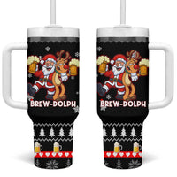 Christmas Brewdolph Reindeer Tumbler With Handle Xmas Holiday Patterns - Wonder Print Shop