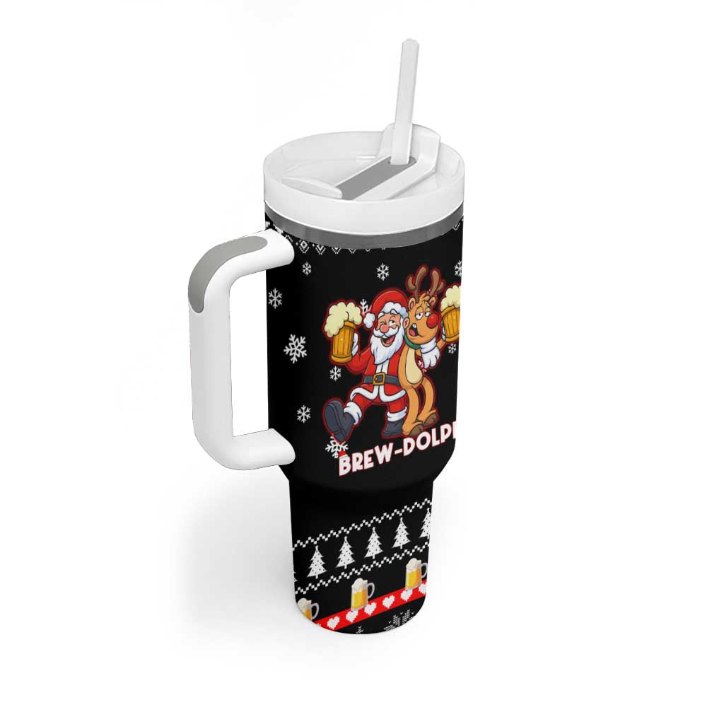 Christmas Brewdolph Reindeer Tumbler With Handle Xmas Holiday Patterns - Wonder Print Shop