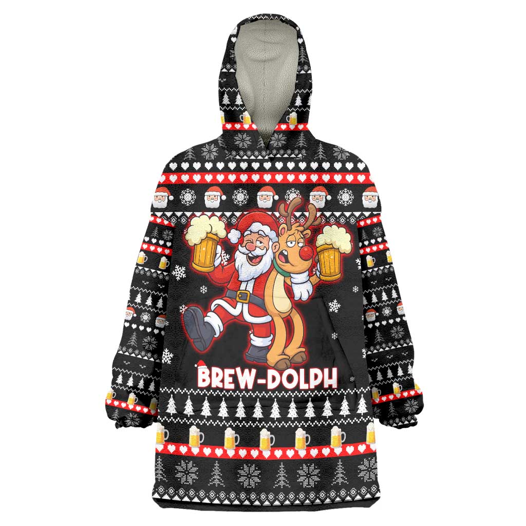 Christmas Brewdolph Reindeer Wearable Blanket Hoodie Xmas Holiday Patterns - Wonder Print Shop