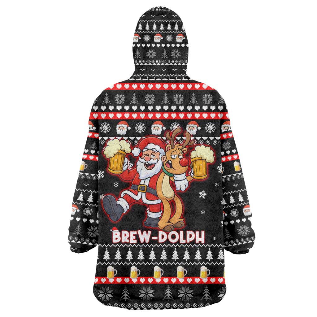 Christmas Brewdolph Reindeer Wearable Blanket Hoodie Xmas Holiday Patterns - Wonder Print Shop