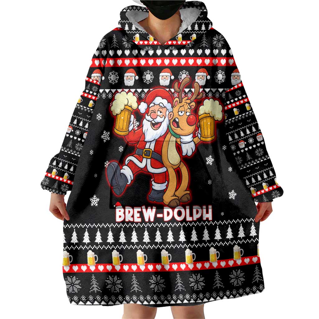 Christmas Brewdolph Reindeer Wearable Blanket Hoodie Xmas Holiday Patterns - Wonder Print Shop