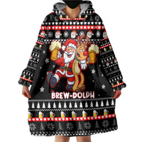 Christmas Brewdolph Reindeer Wearable Blanket Hoodie Xmas Holiday Patterns - Wonder Print Shop