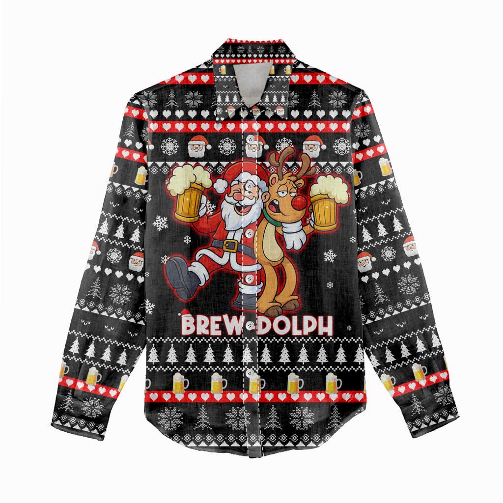 Christmas Brewdolph Reindeer Women Casual Shirt Xmas Holiday Patterns - Wonder Print Shop