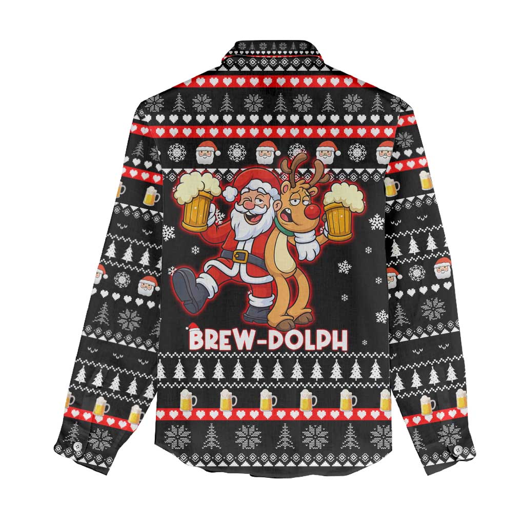 Christmas Brewdolph Reindeer Women Casual Shirt Xmas Holiday Patterns - Wonder Print Shop