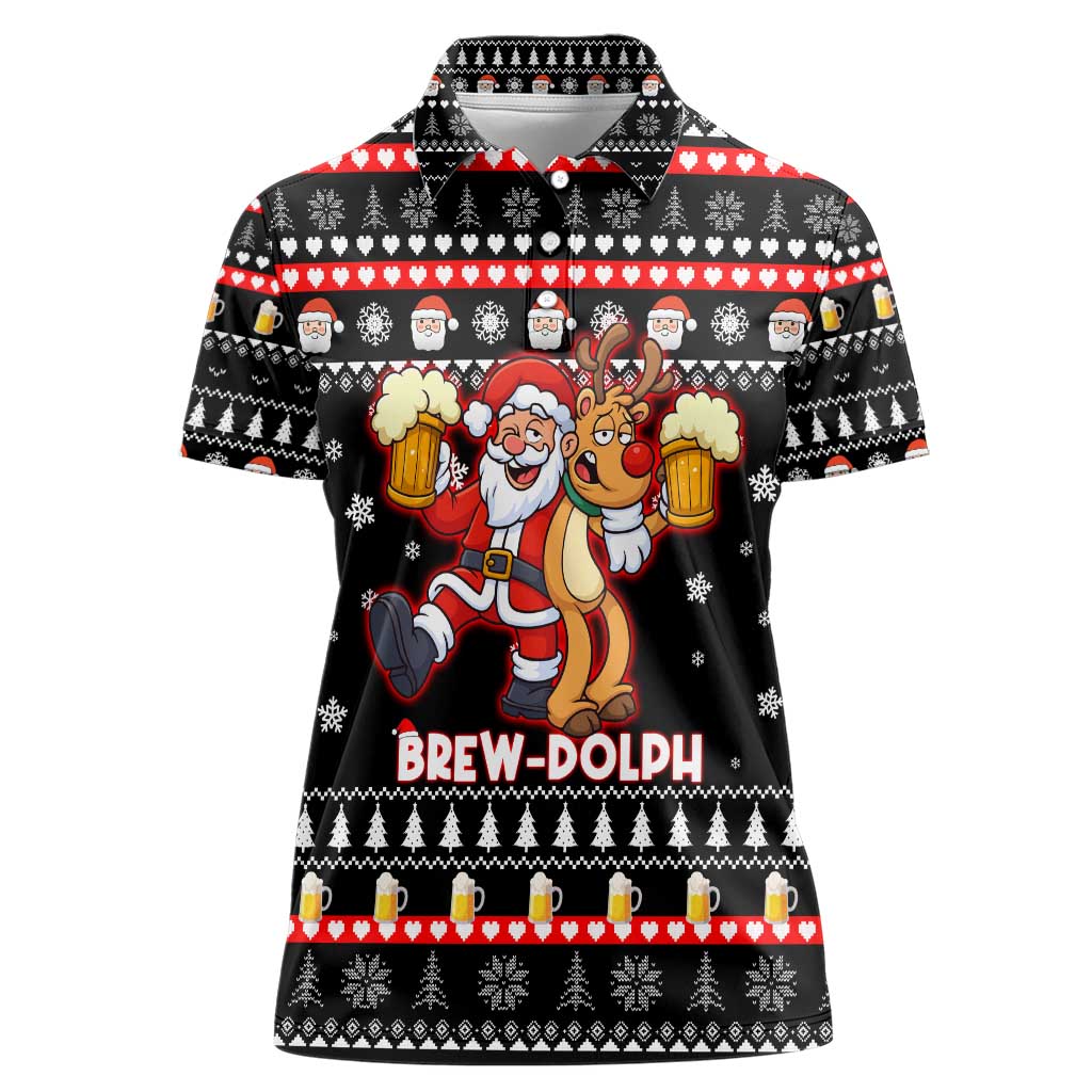 Christmas Brewdolph Reindeer Women Polo Shirt Xmas Holiday Patterns - Wonder Print Shop