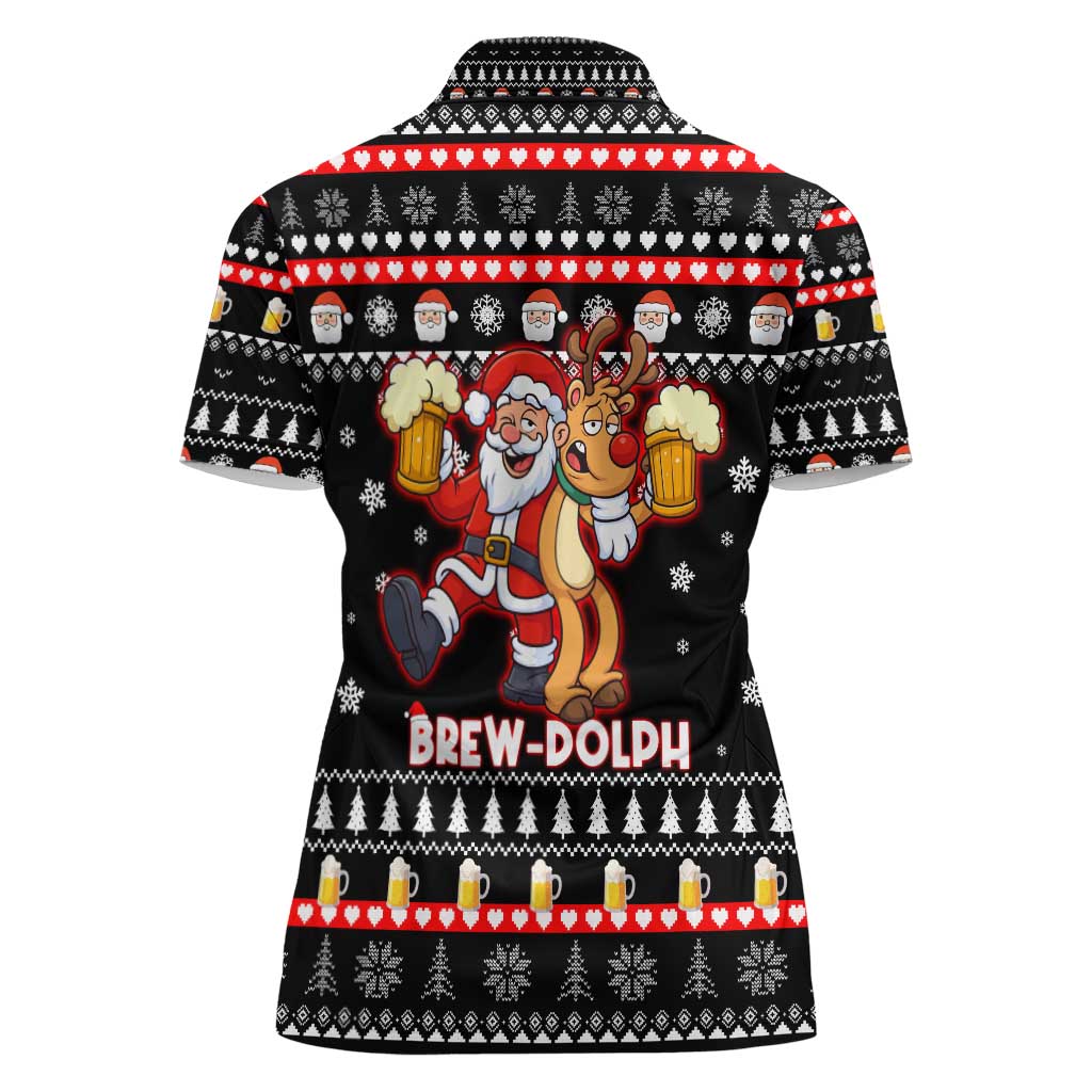 Christmas Brewdolph Reindeer Women Polo Shirt Xmas Holiday Patterns - Wonder Print Shop