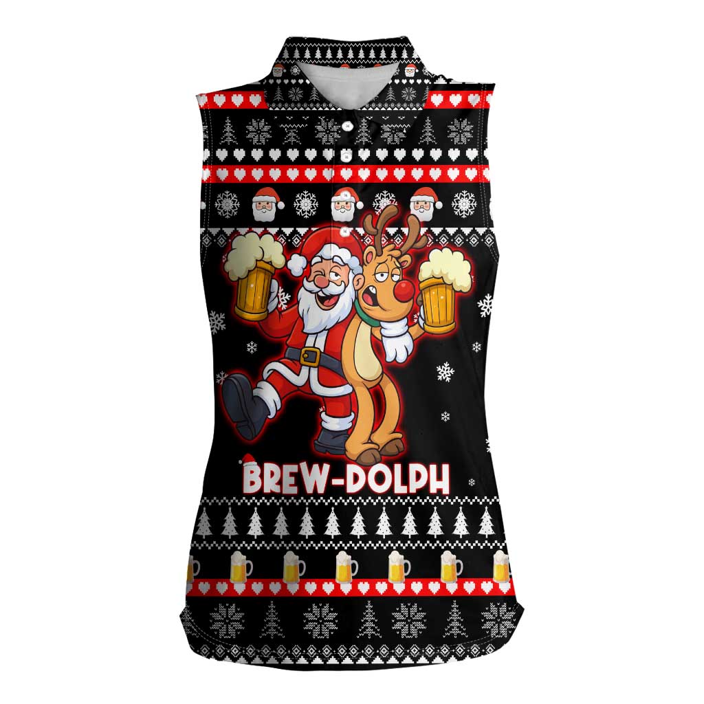 Christmas Brewdolph Reindeer Women Sleeveless Polo Shirt Xmas Holiday Patterns - Wonder Print Shop