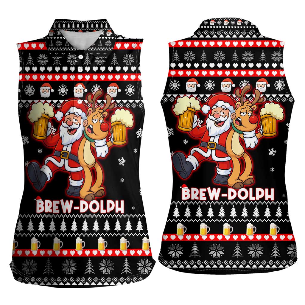 Christmas Brewdolph Reindeer Women Sleeveless Polo Shirt Xmas Holiday Patterns - Wonder Print Shop