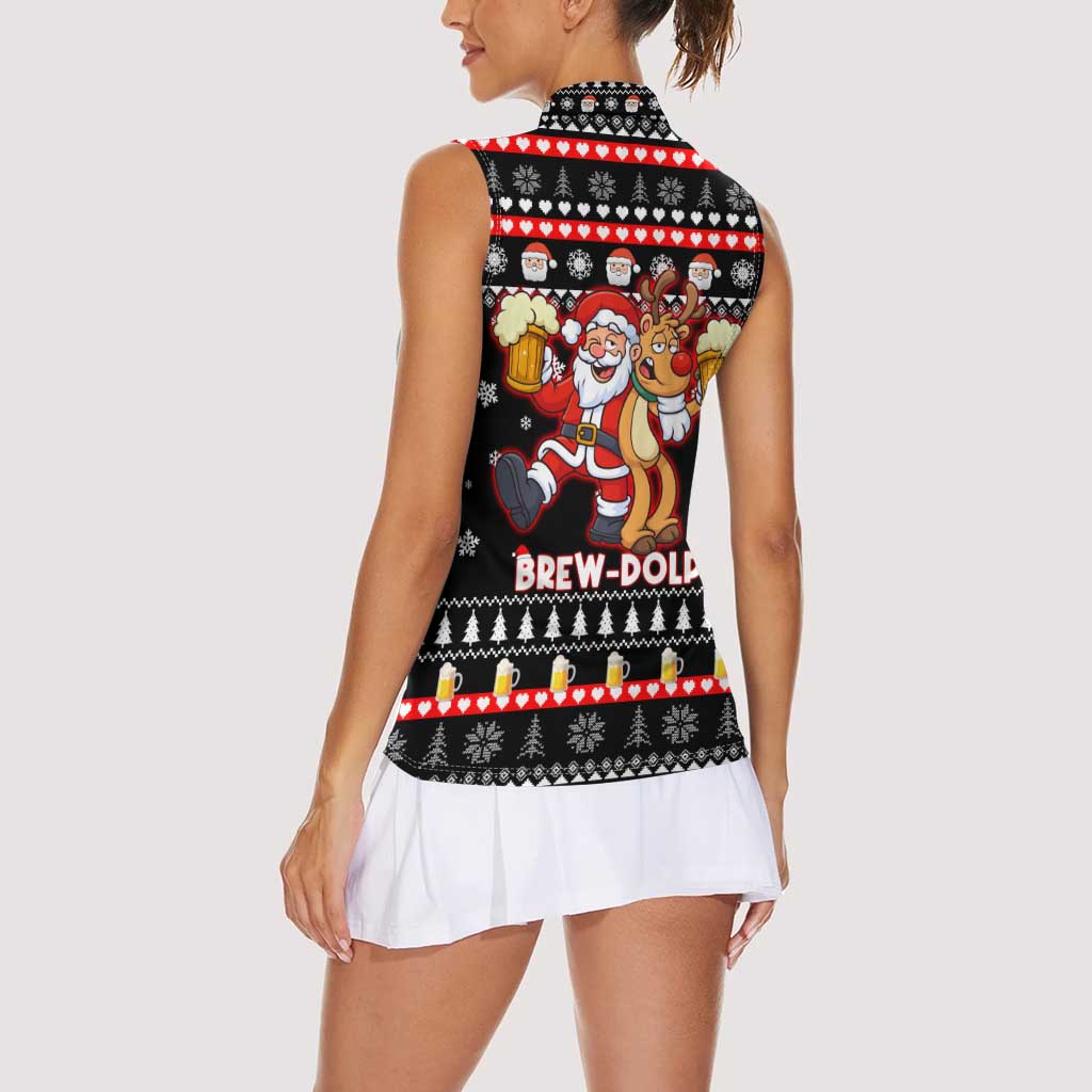 Christmas Brewdolph Reindeer Women Sleeveless Polo Shirt Xmas Holiday Patterns - Wonder Print Shop