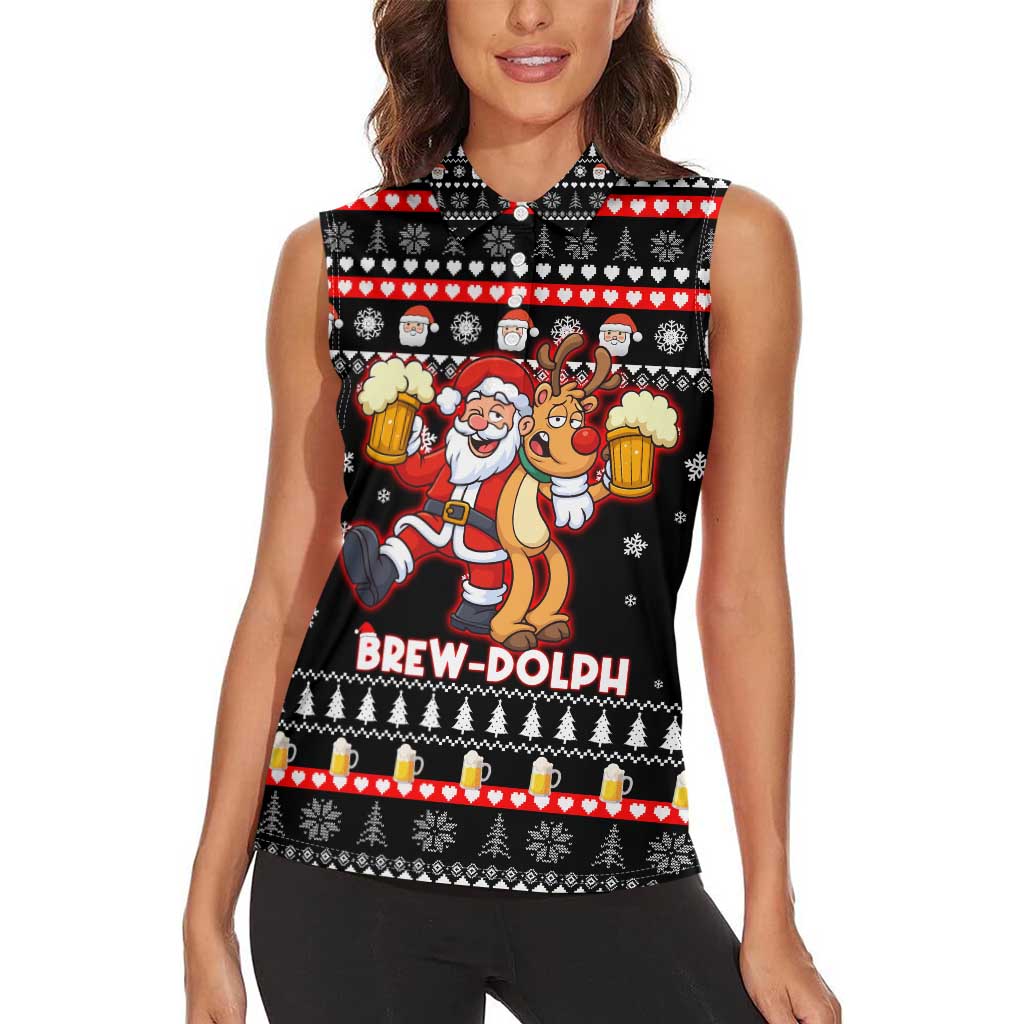 Christmas Brewdolph Reindeer Women Sleeveless Polo Shirt Xmas Holiday Patterns - Wonder Print Shop