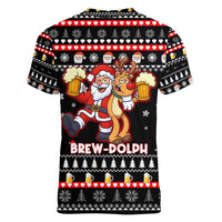 Christmas Brewdolph Reindeer Women V-Neck T-Shirt Xmas Holiday Patterns - Wonder Print Shop