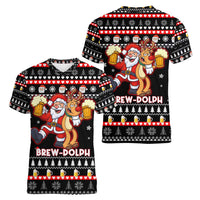 Christmas Brewdolph Reindeer Women V-Neck T-Shirt Xmas Holiday Patterns - Wonder Print Shop