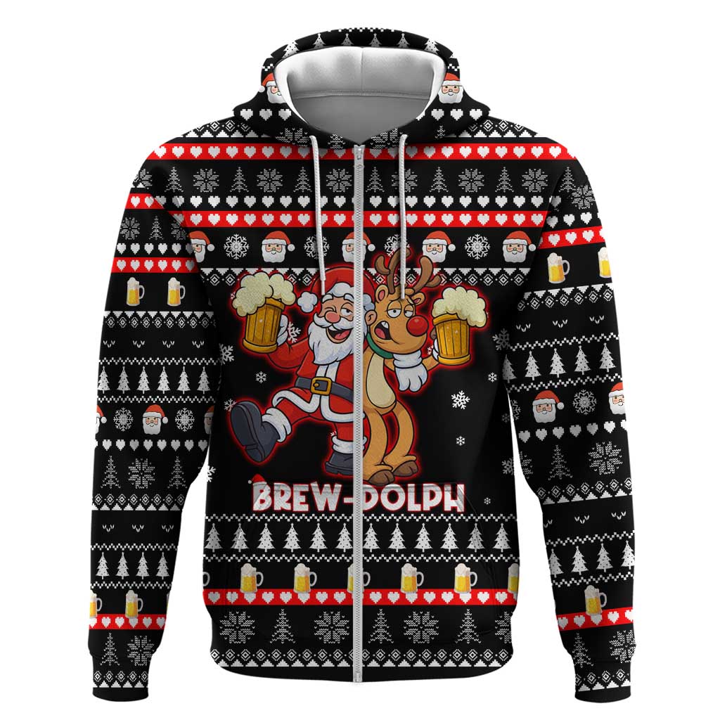 Christmas Brewdolph Reindeer Zip Hoodie Xmas Holiday Patterns - Wonder Print Shop