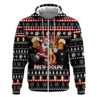 Christmas Brewdolph Reindeer Zip Hoodie Xmas Holiday Patterns - Wonder Print Shop