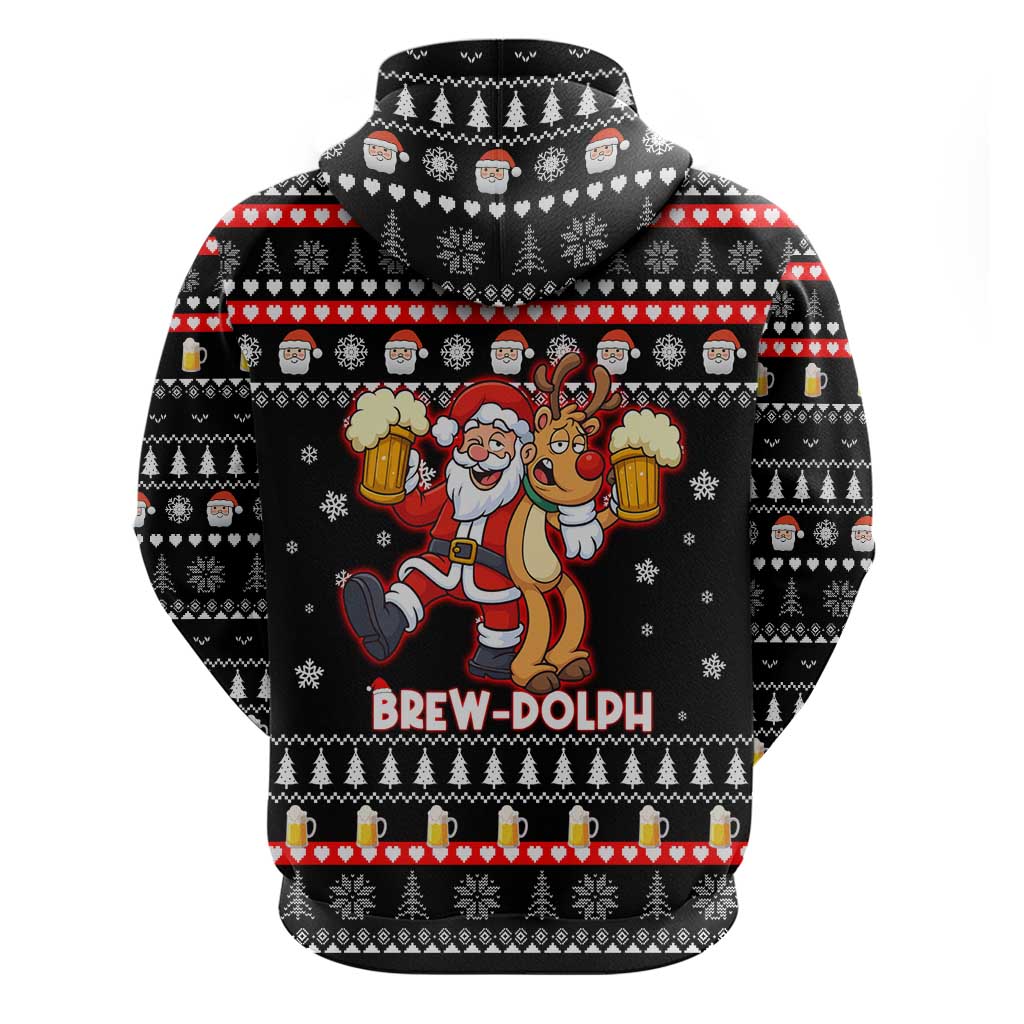 Christmas Brewdolph Reindeer Zip Hoodie Xmas Holiday Patterns - Wonder Print Shop
