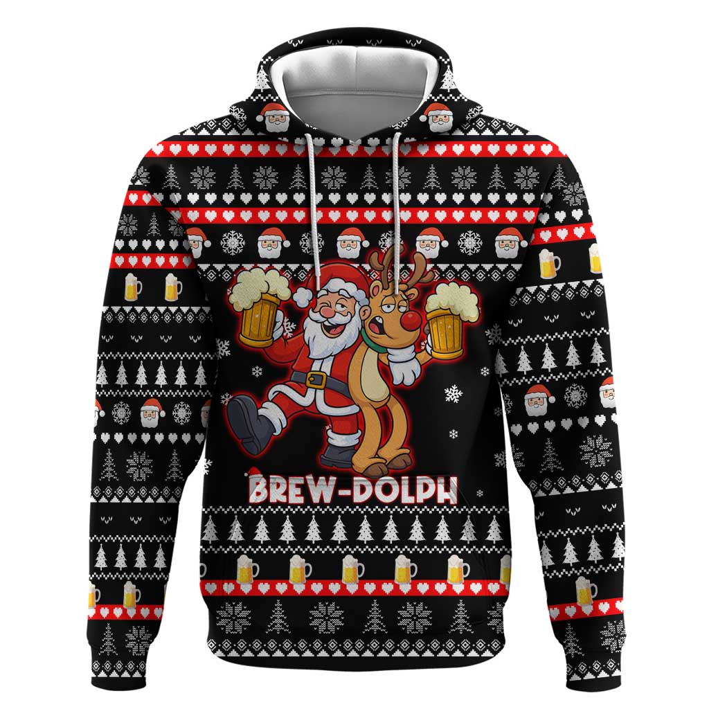 Christmas Brewdolph Reindeer Zip Hoodie Xmas Holiday Patterns - Wonder Print Shop