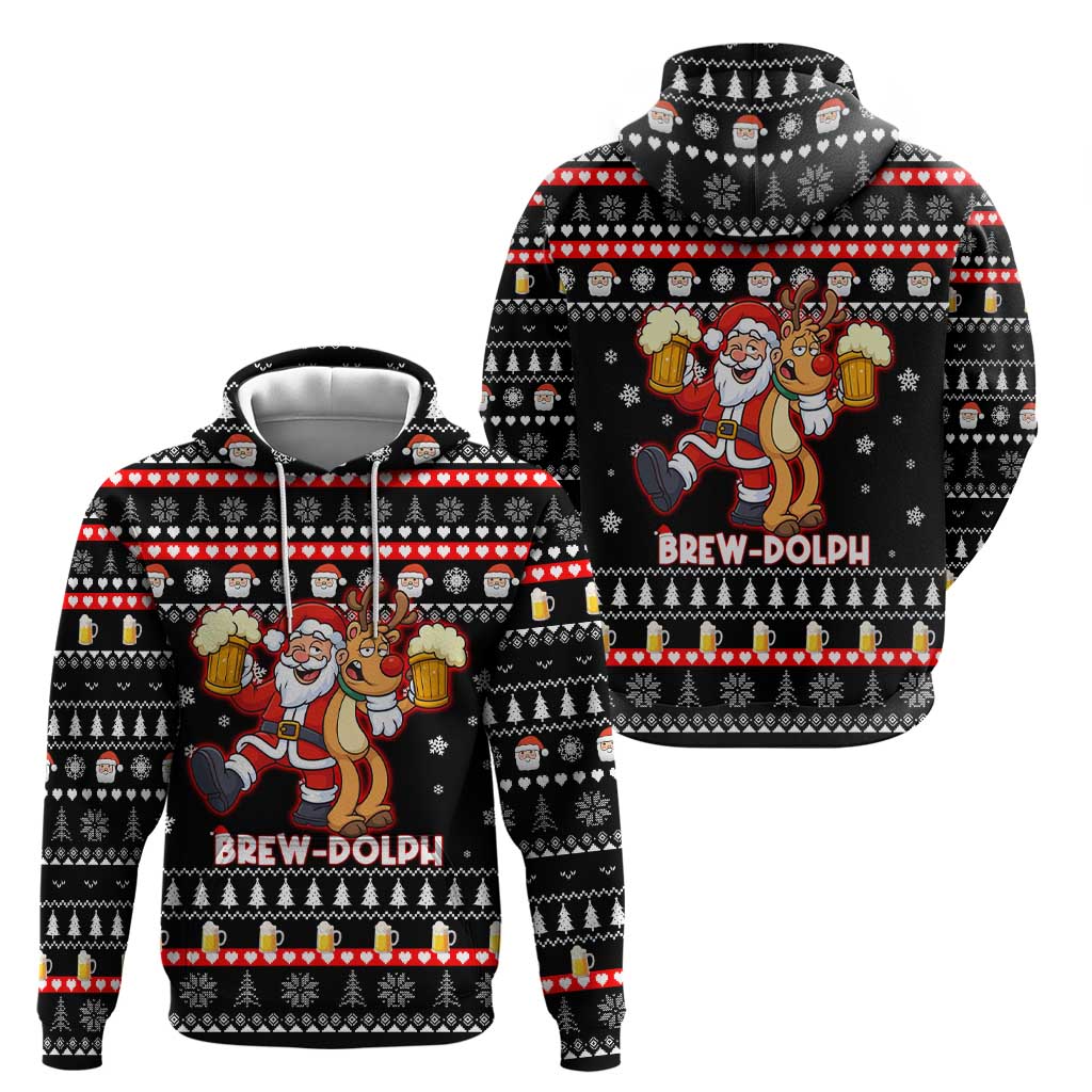 Christmas Brewdolph Reindeer Zip Hoodie Xmas Holiday Patterns - Wonder Print Shop
