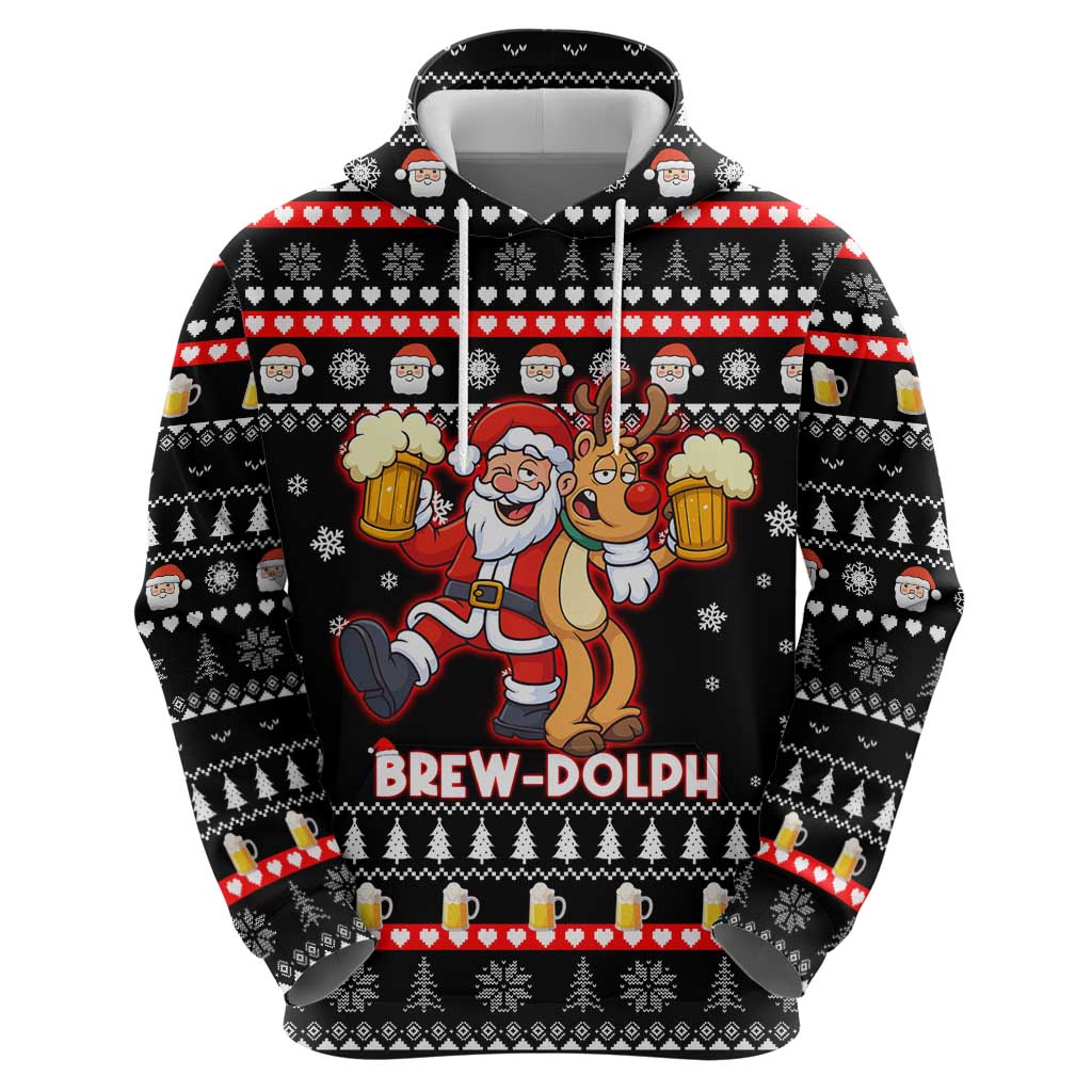Christmas Brewdolph Reindeer Zip Hoodie Xmas Holiday Patterns - Wonder Print Shop