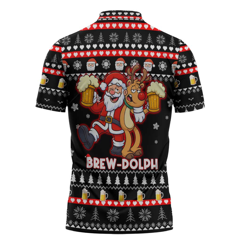 Christmas Brewdolph Reindeer Zipper Polo Shirt Xmas Holiday Patterns - Wonder Print Shop