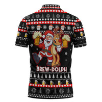 Christmas Brewdolph Reindeer Zipper Polo Shirt Xmas Holiday Patterns - Wonder Print Shop