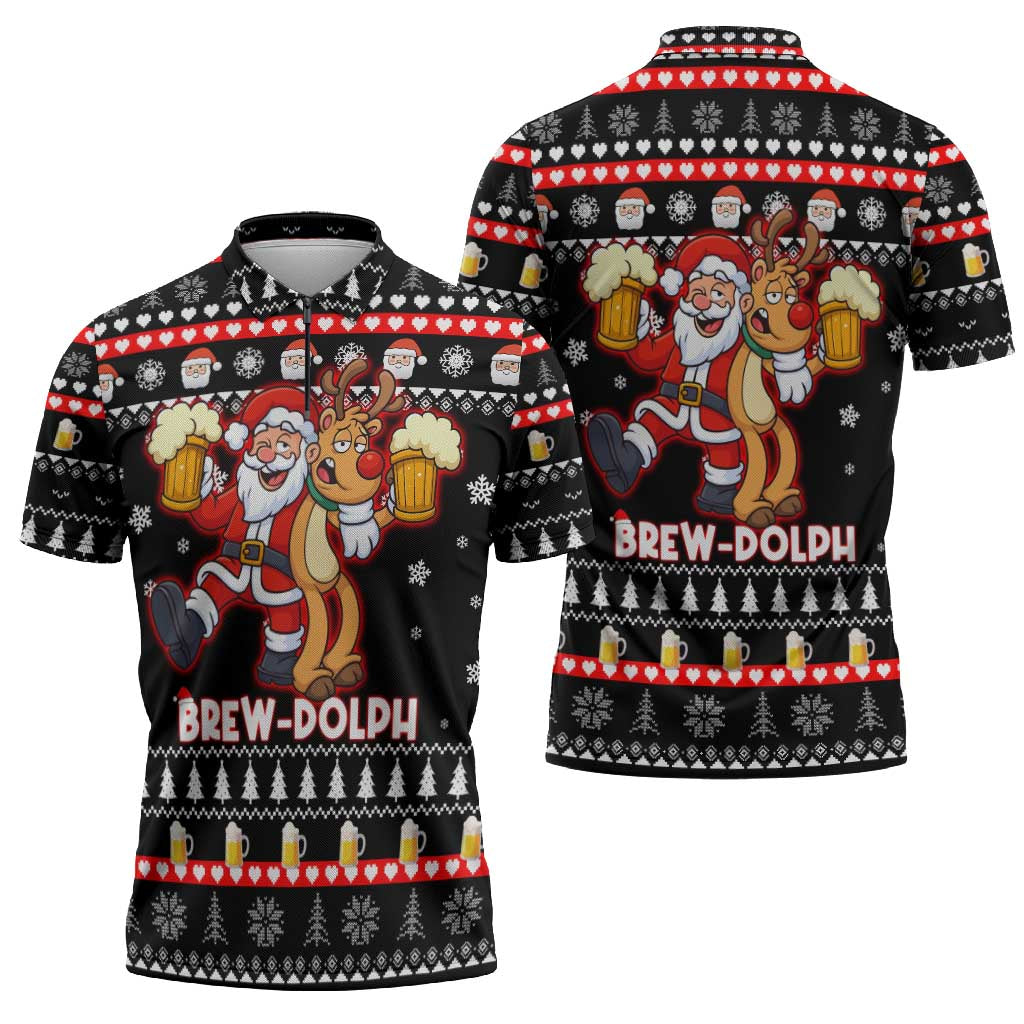 Christmas Brewdolph Reindeer Zipper Polo Shirt Xmas Holiday Patterns - Wonder Print Shop