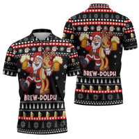 Christmas Brewdolph Reindeer Zipper Polo Shirt Xmas Holiday Patterns - Wonder Print Shop