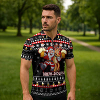 Christmas Brewdolph Reindeer Zipper Polo Shirt Xmas Holiday Patterns - Wonder Print Shop