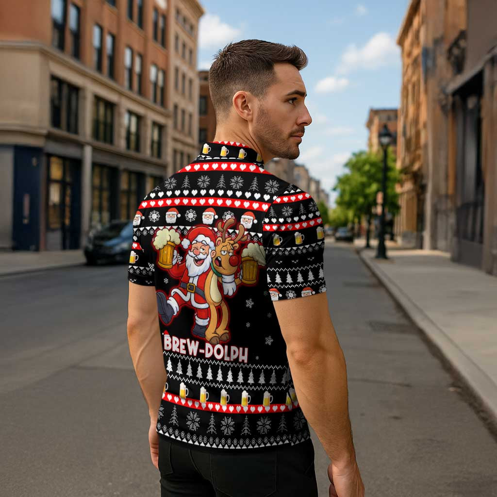 Christmas Brewdolph Reindeer Zipper Polo Shirt Xmas Holiday Patterns - Wonder Print Shop