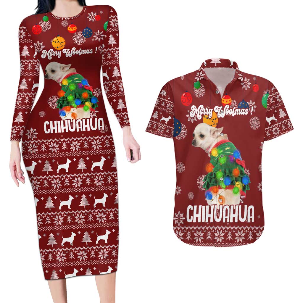 Chihuahua Dog Attitude Christmas Couples Matching Long Sleeve Bodycon Dress and Hawaiian Shirt Xmas Holiday Patterns - Wonder Print Shop