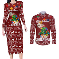 Chihuahua Dog Attitude Christmas Couples Matching Long Sleeve Bodycon Dress and Long Sleeve Button Shirt Xmas Holiday Patterns - Wonder Print Shop