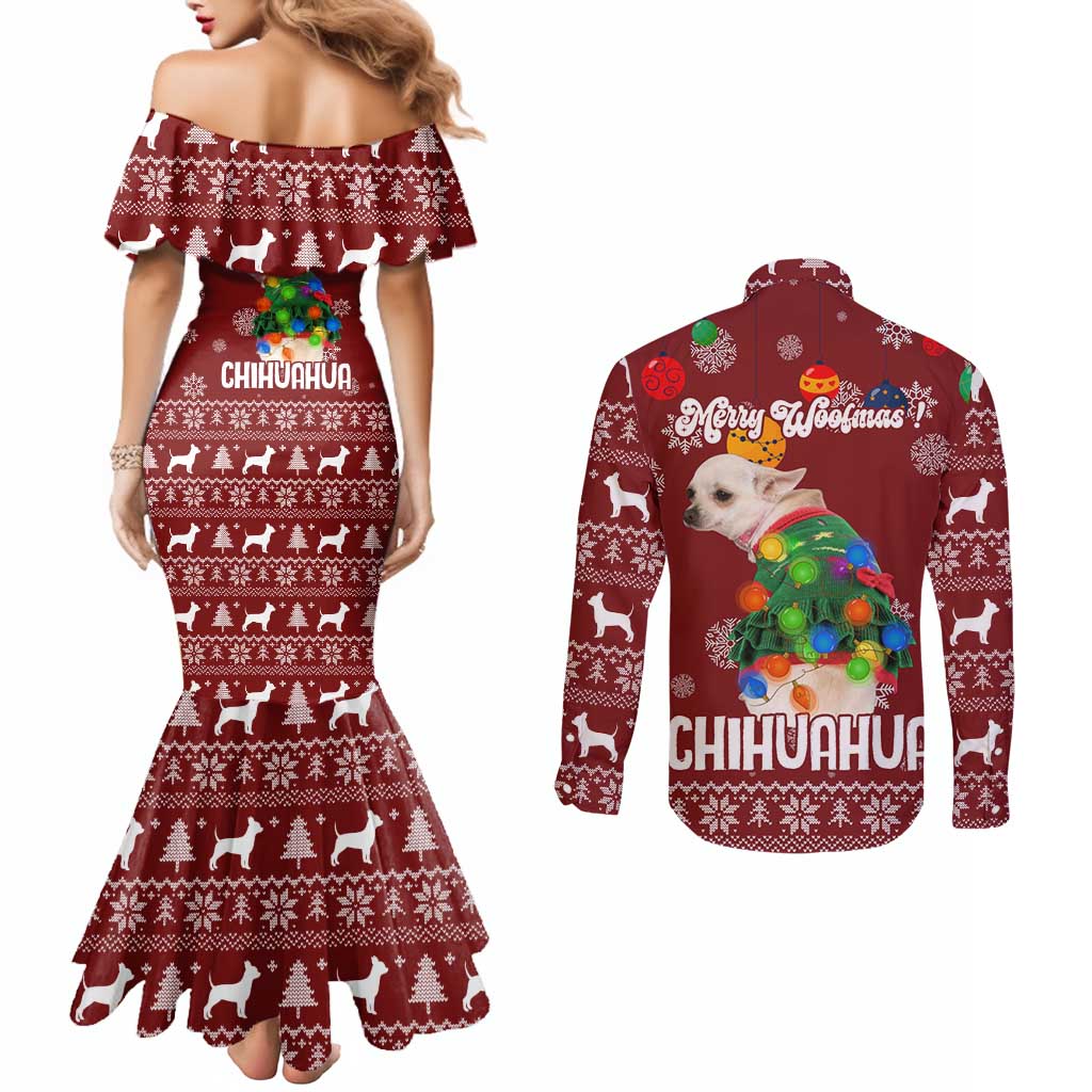 Chihuahua Dog Attitude Christmas Couples Matching Mermaid Dress and Long Sleeve Button Shirt Xmas Holiday Patterns - Wonder Print Shop