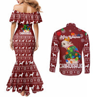 Chihuahua Dog Attitude Christmas Couples Matching Mermaid Dress and Long Sleeve Button Shirt Xmas Holiday Patterns - Wonder Print Shop