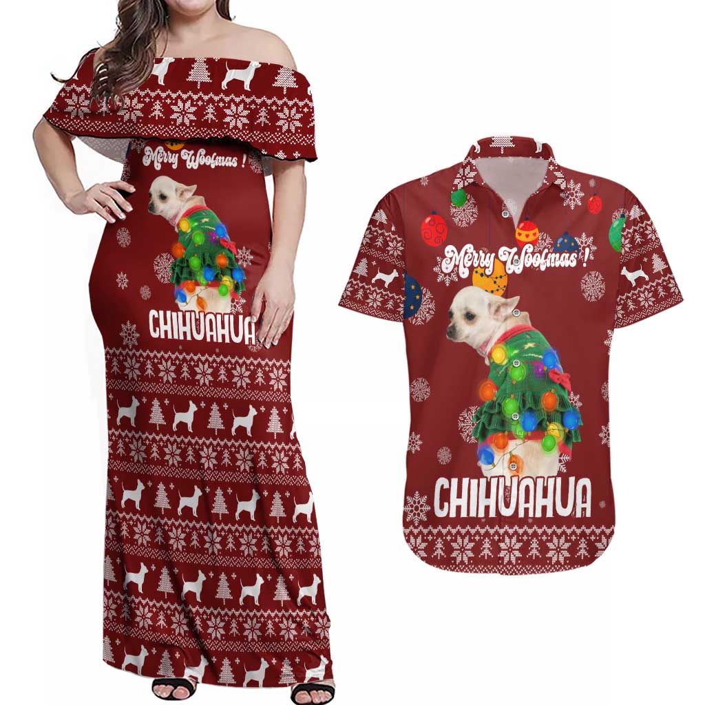 Chihuahua Dog Attitude Christmas Couples Matching Off Shoulder Maxi Dress and Hawaiian Shirt Xmas Holiday Patterns - Wonder Print Shop