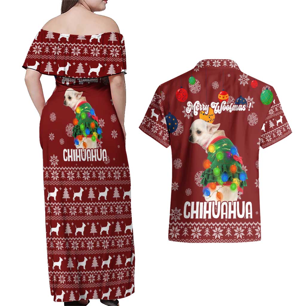 Chihuahua Dog Attitude Christmas Couples Matching Off Shoulder Maxi Dress and Hawaiian Shirt Xmas Holiday Patterns - Wonder Print Shop